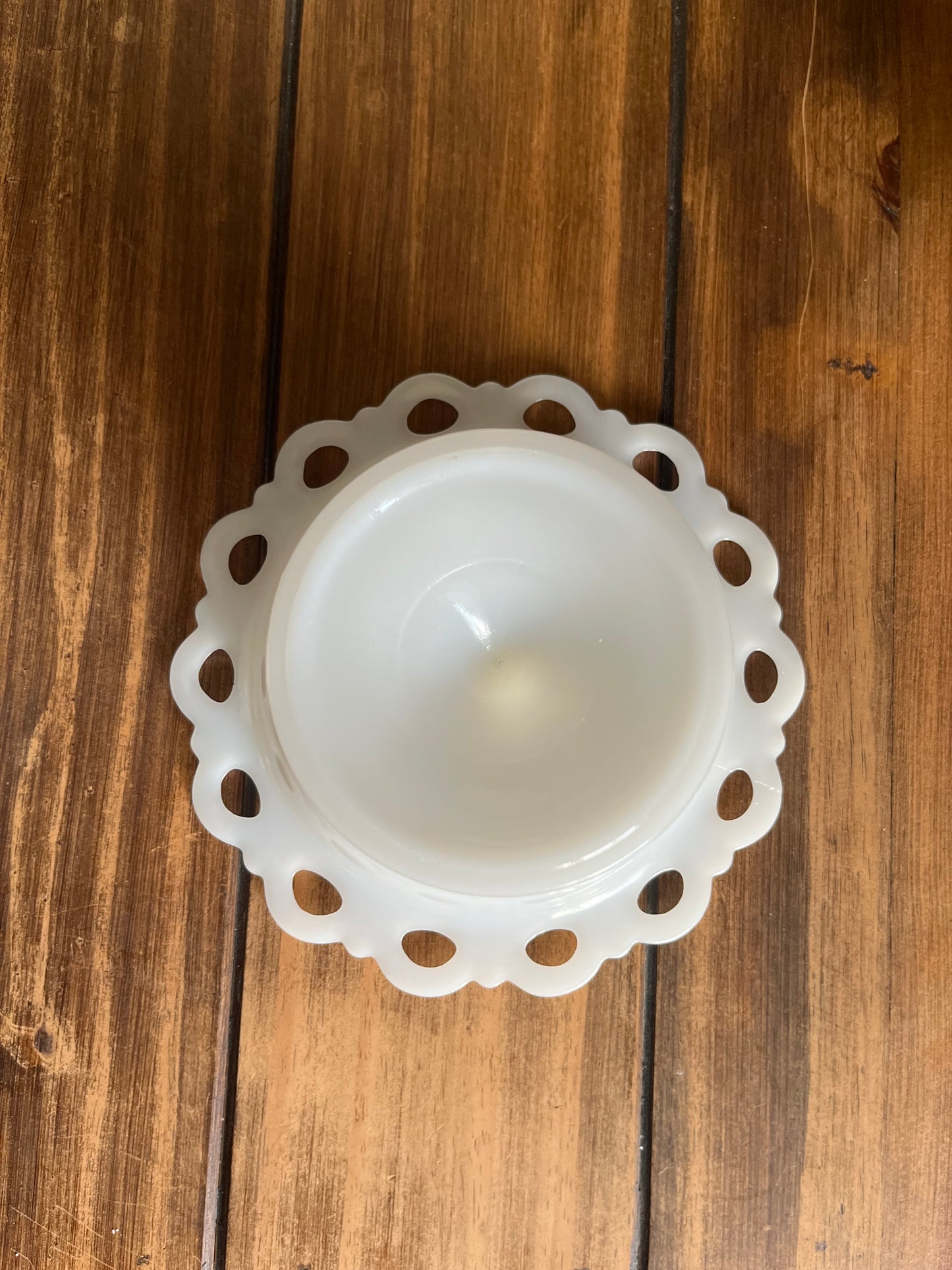 Vintage Milk Glass Lace Edge Pedestal Bowl