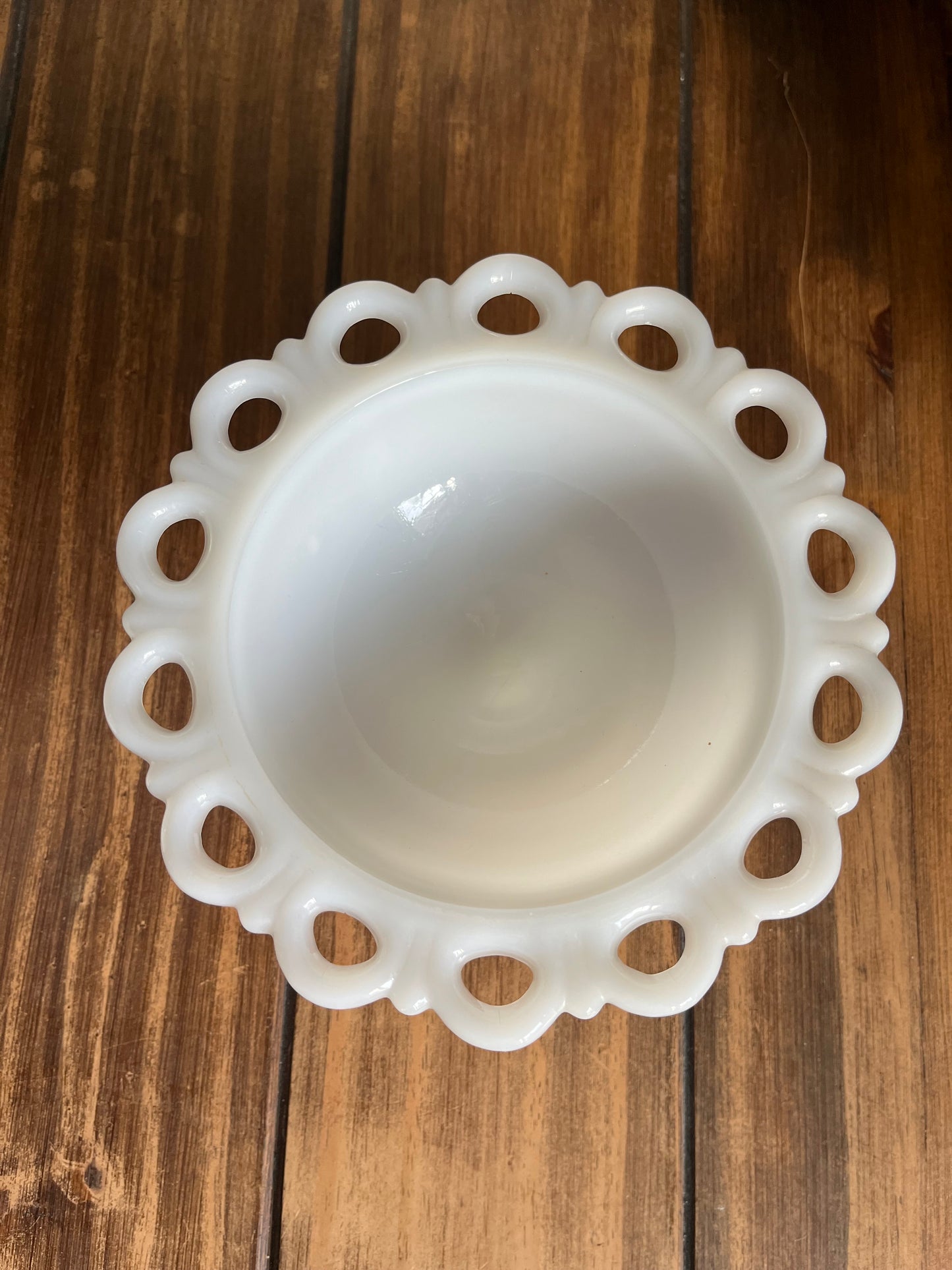 Vintage Milk Glass Lace Edge Pedestal Bowl