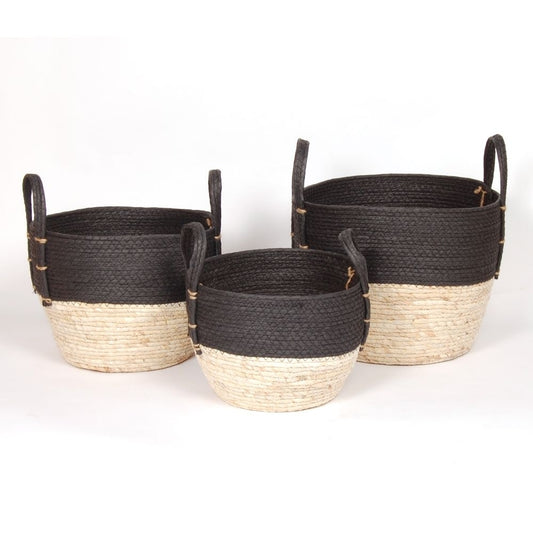 Black & Natural Straw Baskets