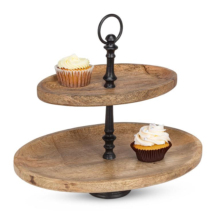 Oval Wooden Tiered Tray