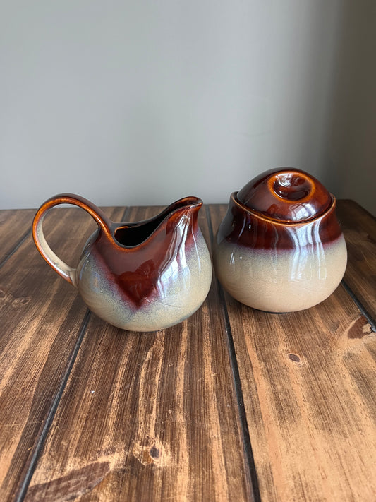 Vintage Sango Pottery Nova Brown Creamer & Sugar Set