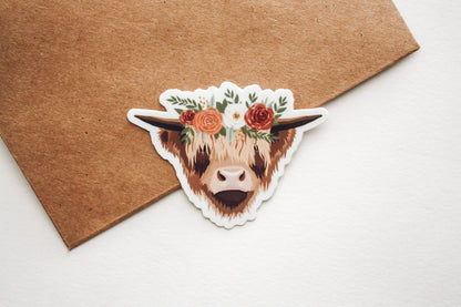 Highland Cow in Floral Crown Sticker