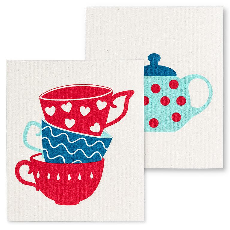 Teapot & Cups Swedish Dishcloths - Set of 2