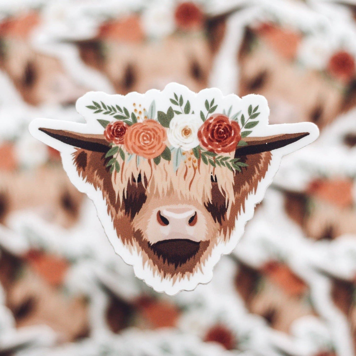 Highland Cow in Floral Crown Sticker