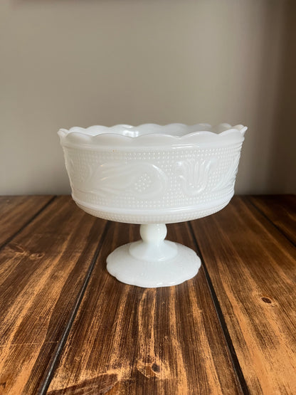 Vintage E.O Brody Milk Glass Pedestal Bowl