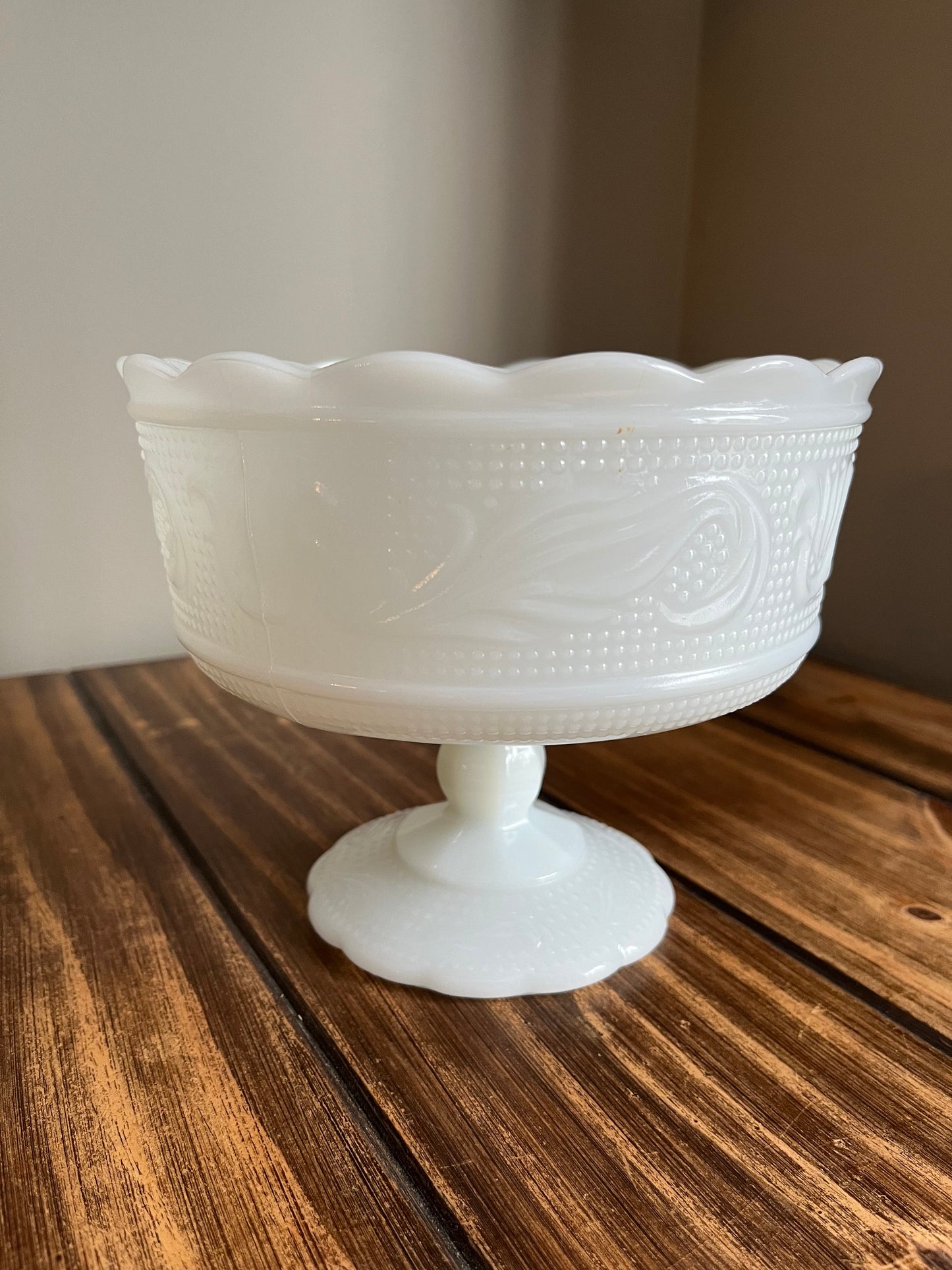 Vintage E.O Brody Milk Glass Pedestal Bowl