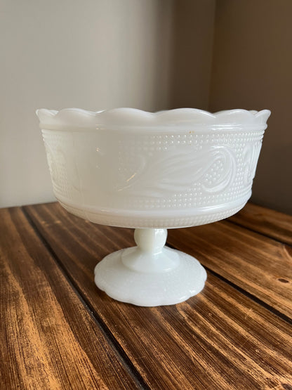 Vintage E.O Brody Milk Glass Pedestal Bowl