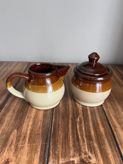 Vintage Tri Colour Stoneware Sugar & Creamer Set