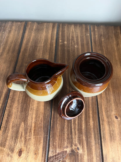 Vintage Tri Colour Stoneware Sugar & Creamer Set