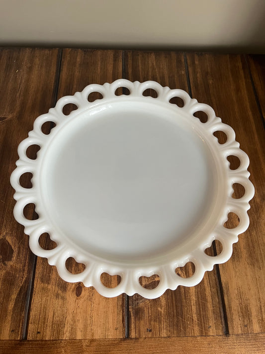 Vintage Milk Glass Lace Edge Platter