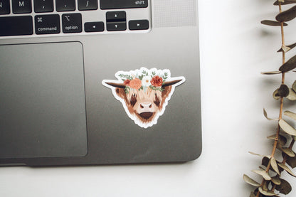 Highland Cow in Floral Crown Sticker