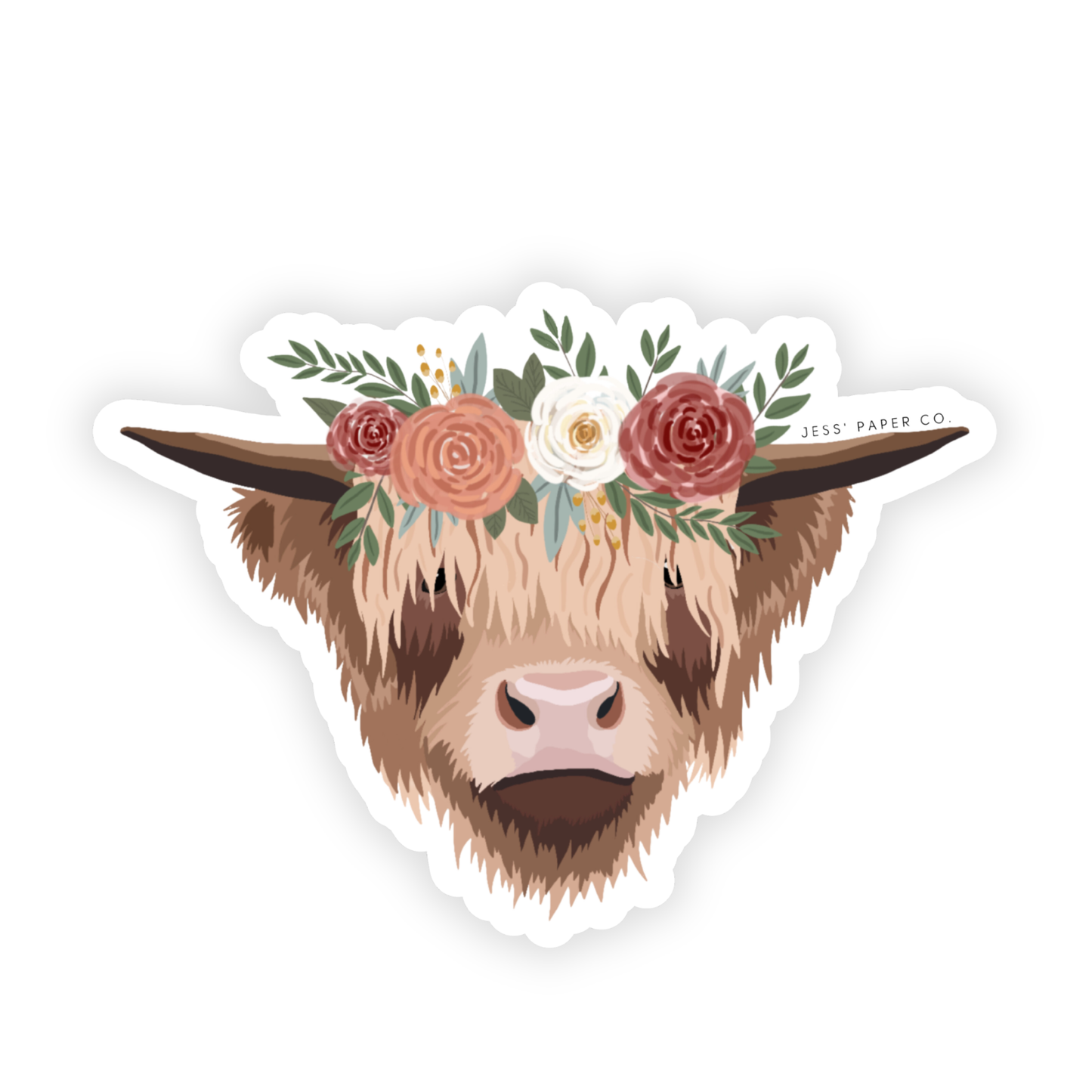 Highland Cow in Floral Crown Sticker