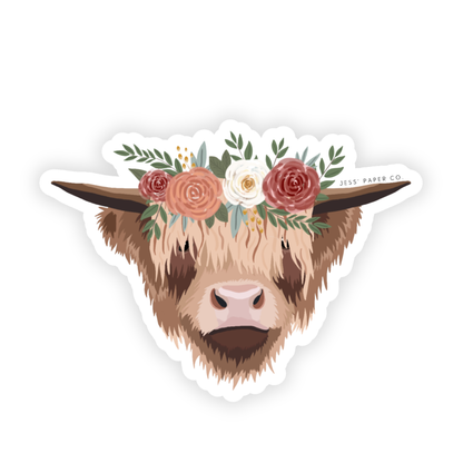 Highland Cow in Floral Crown Sticker