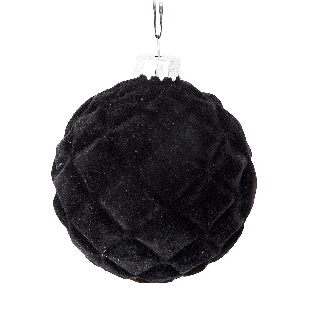 Black Quilted Ball Ornament - Set of 2