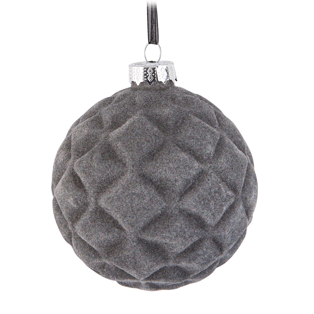 Grey Quilted Ball Ornament - Set of 2