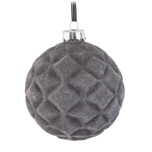 Grey Quilted Ball Ornament - Set of 2