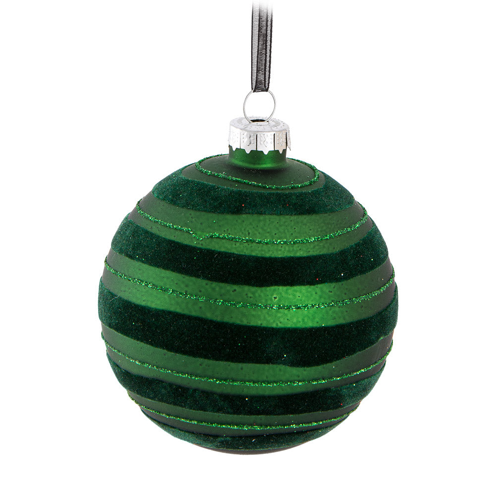 Green Flocked Ball Ornament - Set of 2