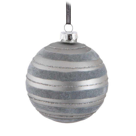 Grey Flocked Ball Ornament - Set of 2