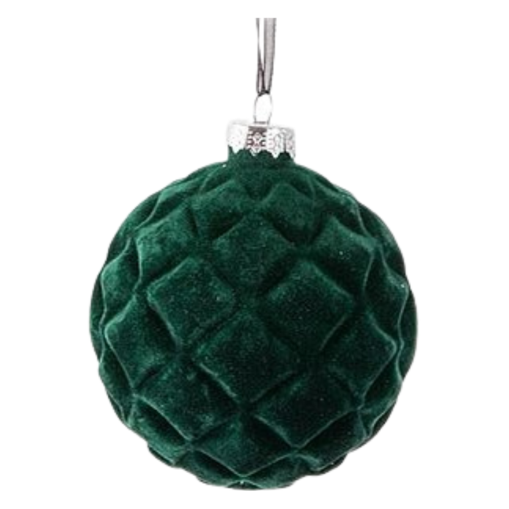 Green Quilted Ball Ornament - Set of 2