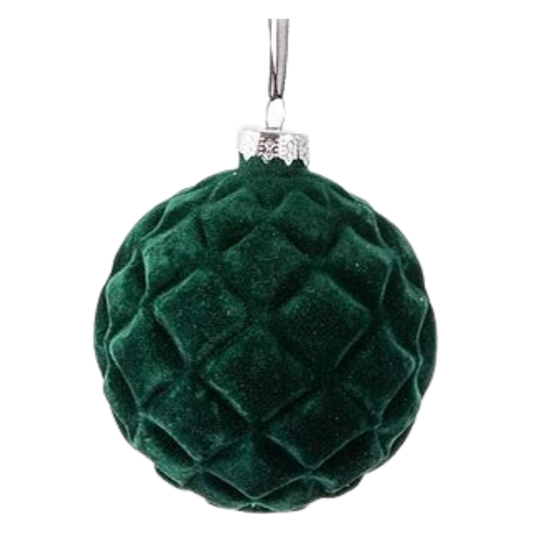 Green Quilted Ball Ornament - Set of 2